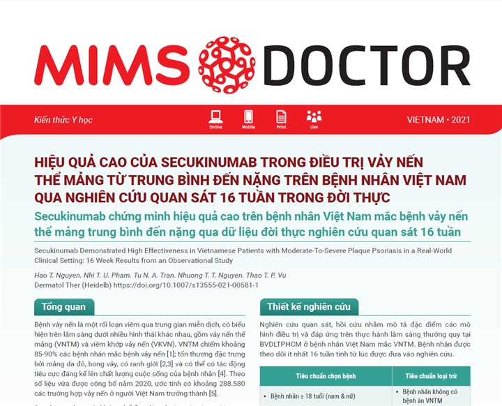 Hiệu quả cao của Secukinumab trong điều trị vảy nến thế mảng từ trung bình đến nặng trên bệnh nhân Việt Nam qua nghiên cứu quan sát 16 tuần trong đời thực