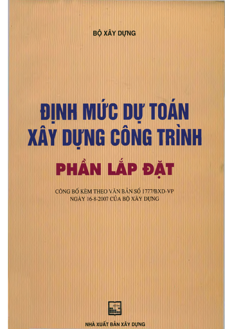 ĐỊNH MỨC DỰ TOÁN XÂY DỰNG CÔNG TRÌNH PHẦN LẮP ĐẶT