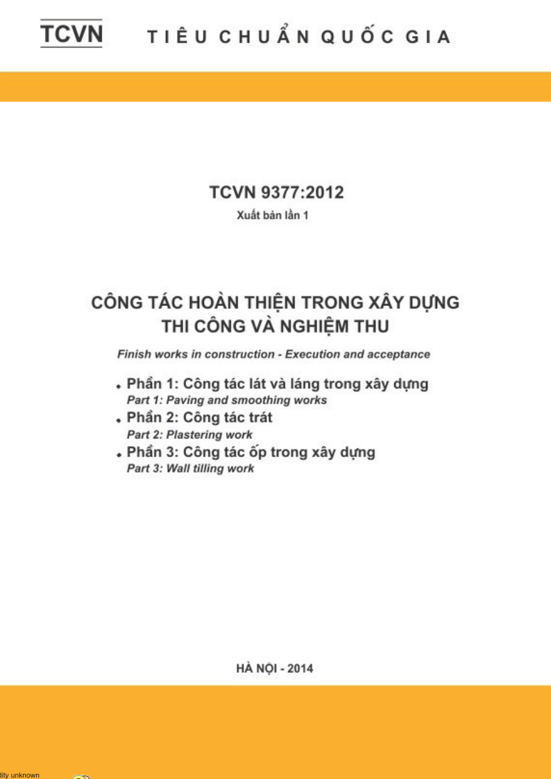 TCVN 9377:2012 CÔNG TÁC HOÀN THIỆN TRONG XÂY DỰNG THI CÔNG VÀ NGHIỆM THU