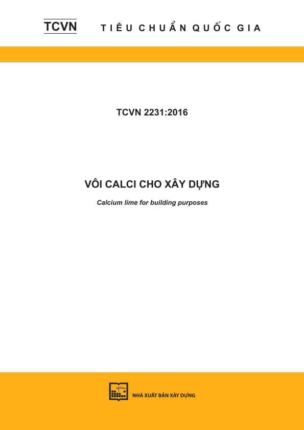 TCVN 2231:2016 Vôi calci cho xây dựng - Calcium lime for building purposes