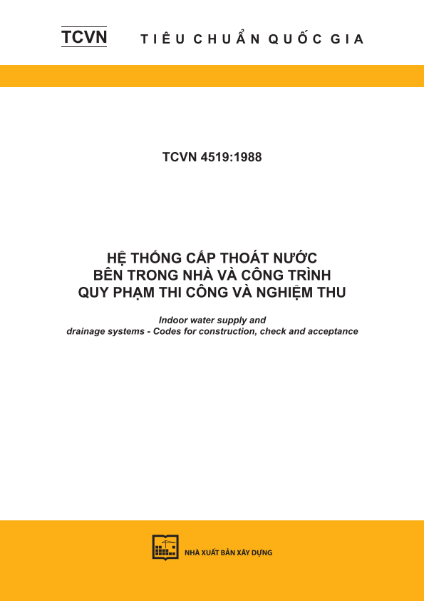 TCVN 4513:1988 Cấp nước bên trong - Tiêu chuẩn thiết kế - Internal water supply - Design standard