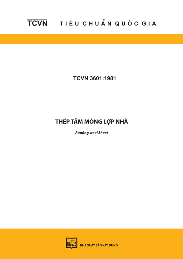 TCVN 3601:1981 Thép tấm mỏng lợp nhà - Roofing steel Sheet